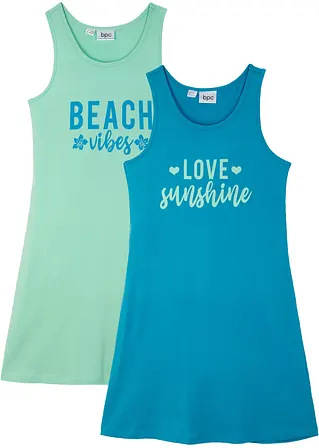 Jerseykleid aus reiner Bio-Baumwolle (2er Pack) in blau von vorne - bonprix