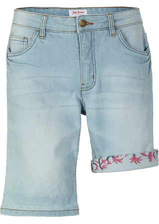 Stretch-Jeans-Bermuda mit farbigem Umschlag in blau von vorne - bonprix