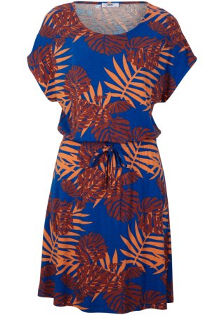 Kurzes, sommerliches Jerseykleid mit Bindeband in blau von vorne - bpc bonprix collection