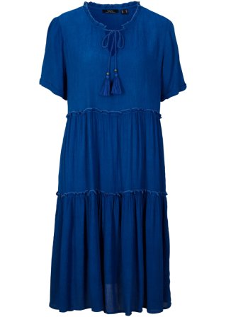 Knieumspielendes Viskose-Crinkle-Kleid mit Ausschnittdetail  in blau von vorne - bpc bonprix collection