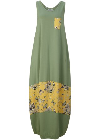 Maxi Baumwoll-Kleid in O-Form in grün von vorne - bpc bonprix collection