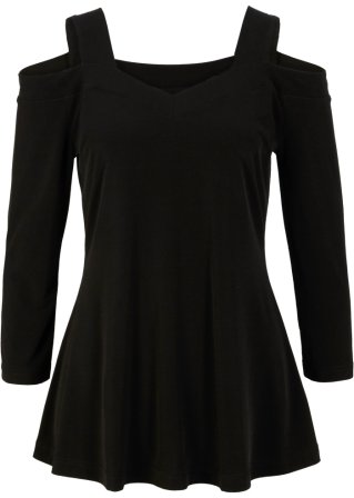 Cold-Shoulder-Shirt in schwarz von vorne - bpc selection