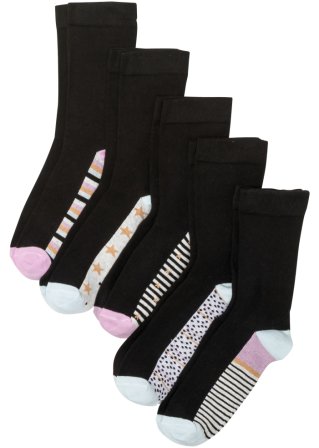 Socken mit druckfreiem Bündchen (5er Pack) in schwarz von vorne - bpc bonprix collection