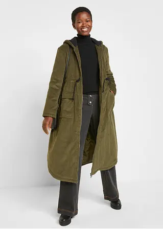 Herbstlicher Cord-Parka aus 100% Baumwolle mit Kapuze mit Teddy-Fleece