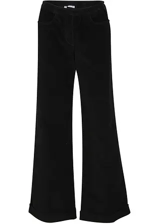 Weite Stretch-Marlenehose mit High-Waist-Schlupfbund aus Cord in schwarz von vorne - bonprix