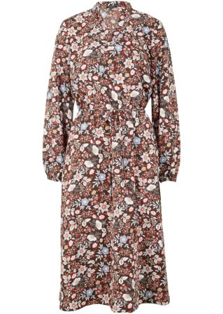 Midi-Kleid mit Taschen und Bindegürtel in braun von vorne - bpc bonprix collection