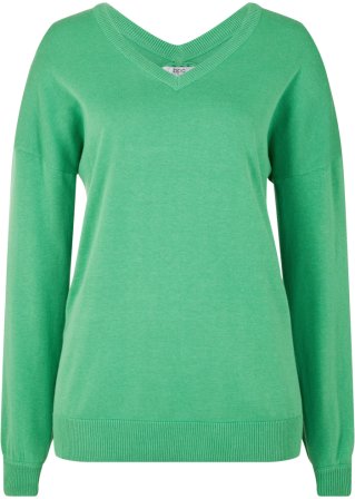 Pullover mit  V-Ausschnitt vorn und hinten in grün von vorne - bpc bonprix collection