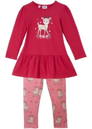 Mädchen Jerseykleid + Leggings (2tlg. Set) in pink von vorne - bpc bonprix collection
