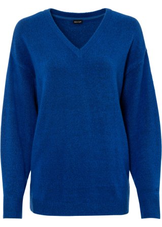 Oversize-Strick-Pullover in blau von vorne - BODYFLIRT