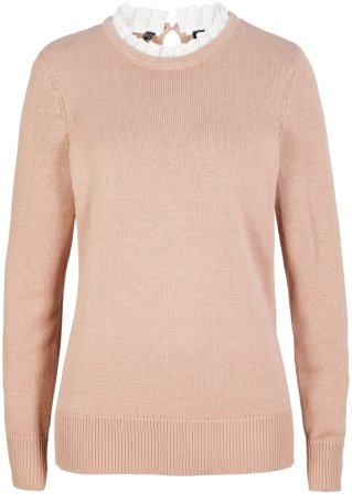 Pullover mit Bluseneinsatz in rosa von vorne - bpc bonprix collection