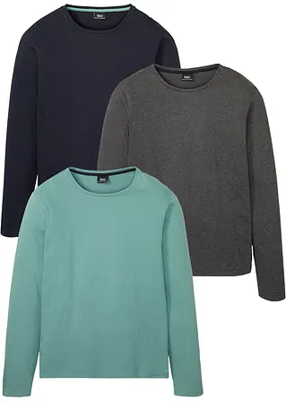 Langarmshirt (3er Pack) in grün von vorne - bpc bonprix collection