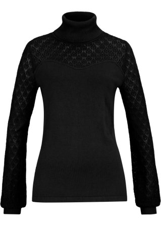 Pullover aus nachhaltiger Viskose mit Ajourmuster in schwarz von vorne - bpc selection premium