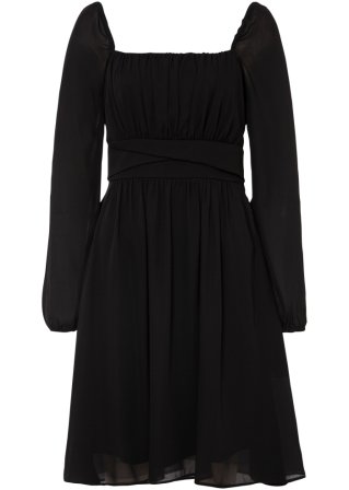 Kleid mit Ballonärmeln in schwarz von vorne - BODYFLIRT