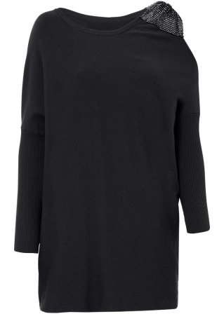 Pullover mit Glitzer-Steinchen in schwarz von vorne - BODYFLIRT