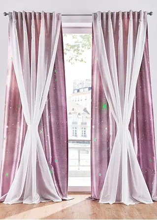 2-lagiger Vorhang mit Leuchteffekt inkl. Raffhalter in rosa - bpc living bonprix collection
