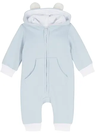 Baby Sweat-Overall mit Kapuze aus Bio-Baumwolle in blau von vorne - bpc bonprix collection