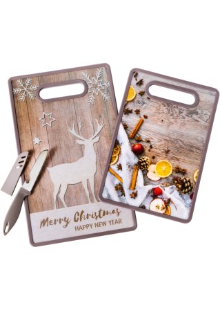 Schneidebrett mit Weihnachtsmotiv inkl. Messer (3-tlg.Set) in beige - bpc living bonprix collection
