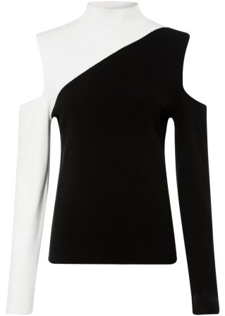 Cold-Shoulder-Pullover in schwarz von vorne - BODYFLIRT