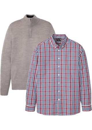 Pullover mit Troyer Kragen und Hemd (2-tlg.Set) in grau von vorne - bpc selection