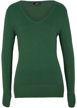 Feinstrick-Pullover mit V-Ausschnitt in grün von vorne - bpc bonprix collection