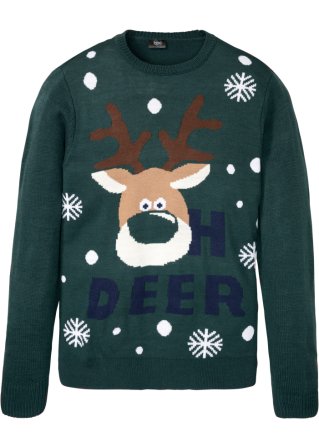 Pullover mit Weihnachtsmotiv in grün von vorne - bpc bonprix collection