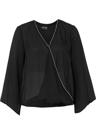 Bluse aus recyceltem Polyester in schwarz von vorne - BODYFLIRT