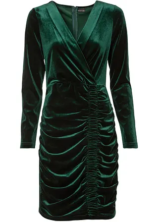 Samt-Kleid mit Raffung in grün von vorne - BODYFLIRT