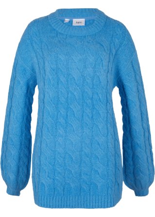 Oversize-Pullover mit Zopfmuster in blau von vorne - bpc bonprix collection