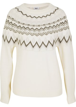 Hochgeschlossener Norweger-Pullover in weiß von vorne - bpc bonprix collection