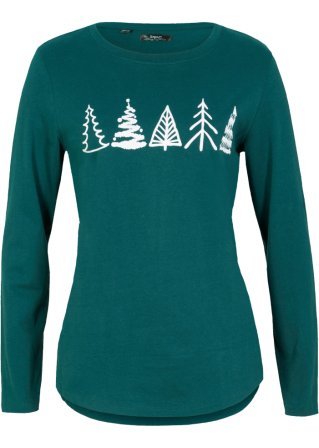 Baumwoll Langarm-Shirt mit Weihnachtsmotiv in grün von vorne - bpc bonprix collection