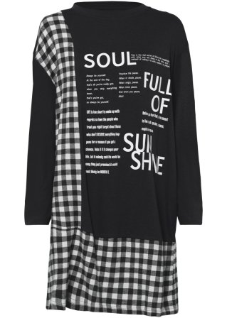 Shirtkleid mit Webeinsatz in schwarz von vorne - RAINBOW