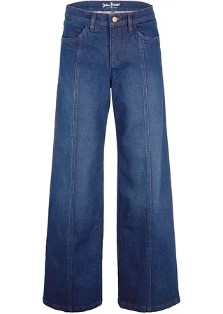 Wide Leg Jeans Mid Waist, Stretch in blau von vorne - John Baner JEANSWEAR
