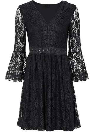 Spitzen-Kleid in schwarz von vorne - BODYFLIRT