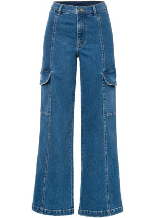 Weite Jeans mit Cargotaschen in blau von vorne - RAINBOW
