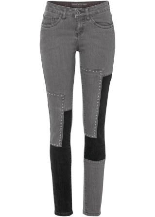 Skinny-Jeans mit Color-Blocking in grau von vorne - RAINBOW