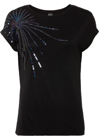 Shirt mit Pailletten in schwarz von vorne - BODYFLIRT