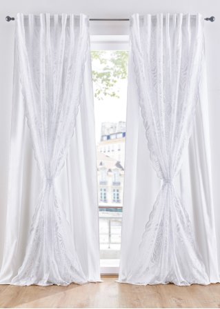 Doppellagiger Vorhang mit Raffhalter (1er Pack) in weiß - bpc living bonprix collection
