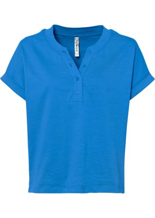 Boxy-Shirt mit Knopfleiste in blau von vorne - RAINBOW