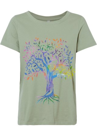 T-Shirt bedruckt aus Bio-Baumwolle in grün von vorne - RAINBOW