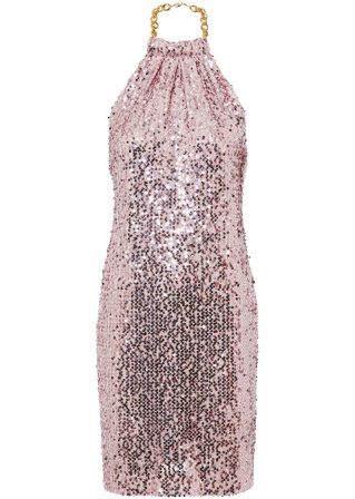Paillettenkleid mit Goldkette in rosa von vorne - BODYFLIRT boutique