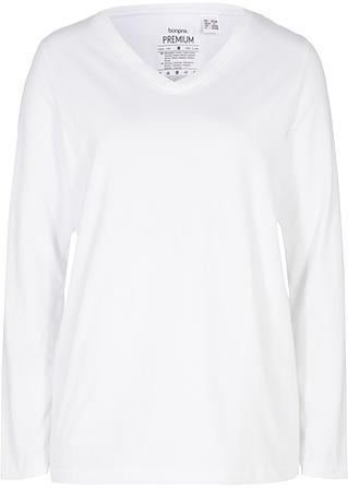 Essential Langarmshirt mit V-Ausschnitt, seamless  in weiß von vorne - bpc bonprix collection