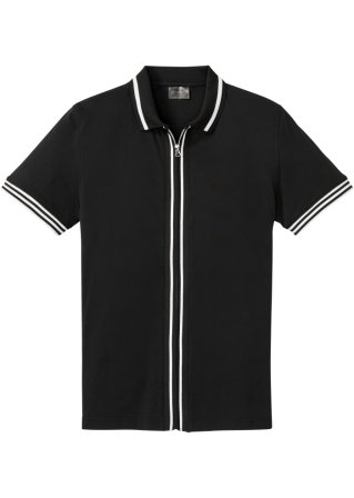 Piqué-Poloshirt mit Reißverschluss in schwarz von vorne - bpc selection