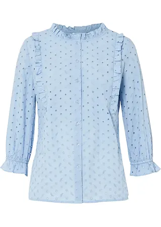 Lochstickerei-Bluse mit Volants in blau von vorne - BODYFLIRT