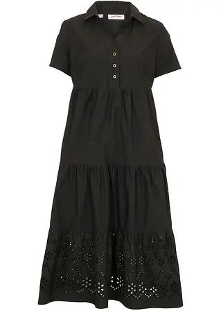 Tunika-Kleid mit Lochstickerei in schwarz von vorne - bonprix