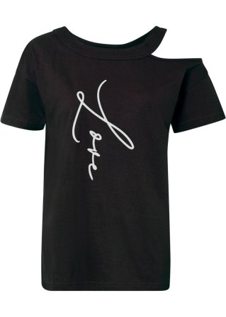 Shirt mit Cut-Out aus Bio-Baumwolle in schwarz von vorne - RAINBOW