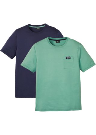 T-Shirt mit Tasche aus Bio Baumwolle, (2er Pack) in grün von vorne - bpc bonprix collection