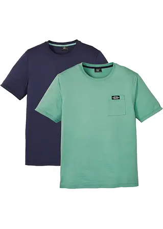 T-Shirt (2er Pack) aus reiner Bio-Baumwolle in grün von vorne - bonprix