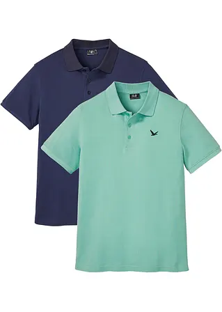 Poloshirt, Kurzarm (2er Pack) in grün von vorne - bonprix