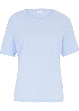 Lockeres Leinen-Shirt mit Rundhalsausschnitt in blau von vorne - bpc bonprix collection