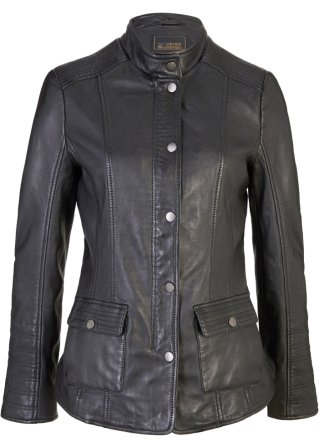 Lederjacke aus Lammnappa in schwarz von vorne - bpc selection premium